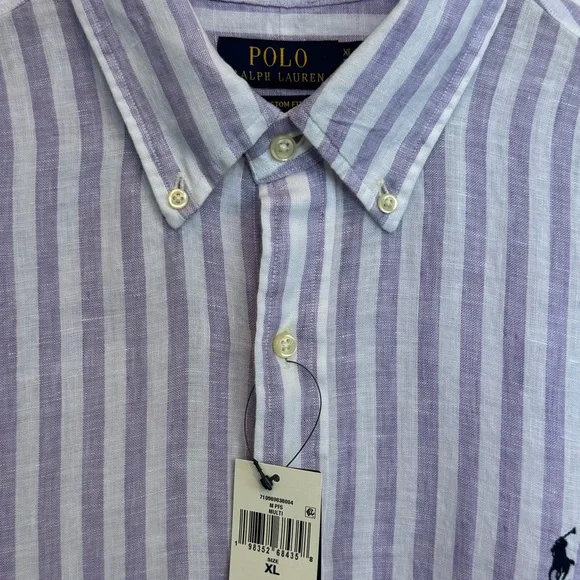 NEW Polo Ralph Lauren Striped Button Shirt Men XL Linen Light Purple/ White NWT - Picture 5 of 11